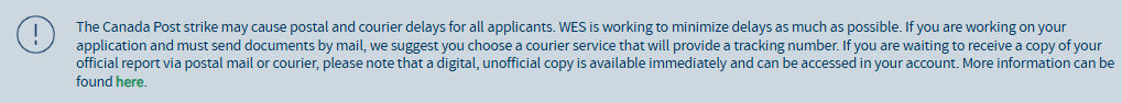 A sample website banner with details about a postal strike causing shipment delays.